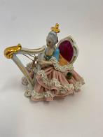 Dresden Porseleinen Beeldje Dame met Harp, Ophalen of Verzenden
