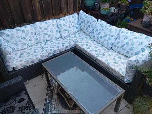 Hoekbank loungeset te koop, Tuin en Terras, Tuinsets en Loungesets, Gebruikt, Loungeset, Wicker, 6 zitplaatsen, Bank, Eettafel