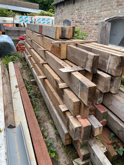 Gebruikte balkhout, vuren balken, onderslagen. 6x16 7x17, Doe-het-zelf en Verbouw, Hout en Planken, Gebruikt, Balk, Vuren, 300 cm of meer