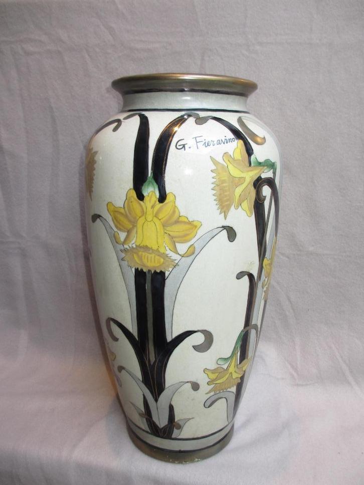 Art nouveau bloemenvaas gemerkt G Fieravino 47cm hoog., Antiek en Kunst, Antiek | Keramiek en Aardewerk, Ophalen
