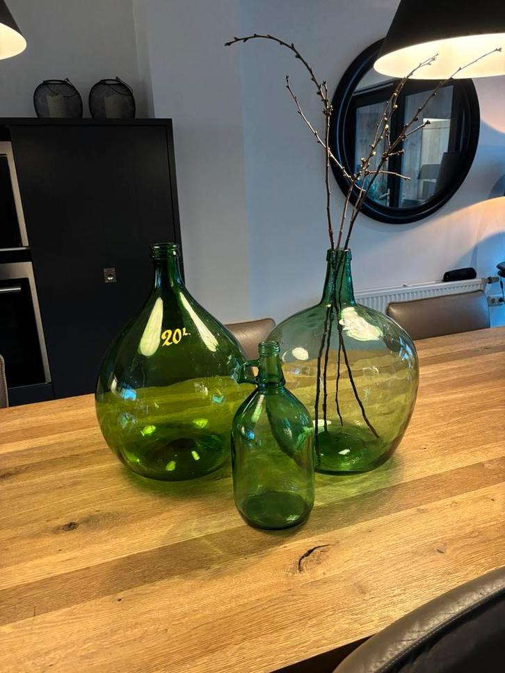 Vintage gistflessen groen, Ophalen, Minder dan 50 cm, Groen, Glas
