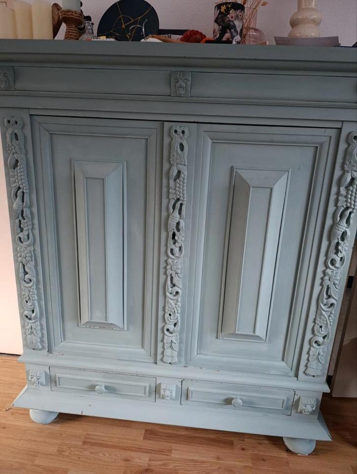 Opgeknapte kast met behang - 157x176x36 cm, Huis en Inrichting, Kasten | Kledingkasten, Gebruikt, 150 tot 200 cm, 150 tot 200 cm