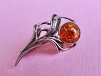 jwg Vintage 60s Art Nouveau st amber barnsteen broche zilver, Verzenden, Zilver, Broche, Met edelsteen