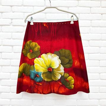 Vintage Rok Maat M Rood Bloemenprint Mini A-lijn beschikbaar voor biedingen
