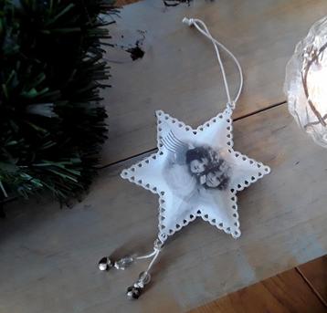 Brocante hanger - kersthanger ster met brocante afbeelding  beschikbaar voor biedingen