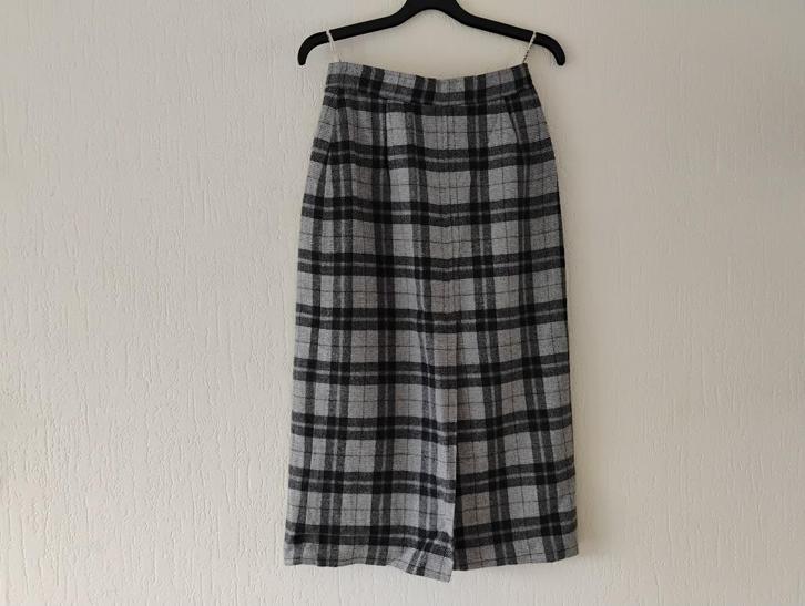 Grijze wollen kokerrok, rok met chic ruitpatroon maat 36, Kleding | Dames, Rokken, Zo goed als nieuw, Maat 36 (S), Grijs, Knielengte