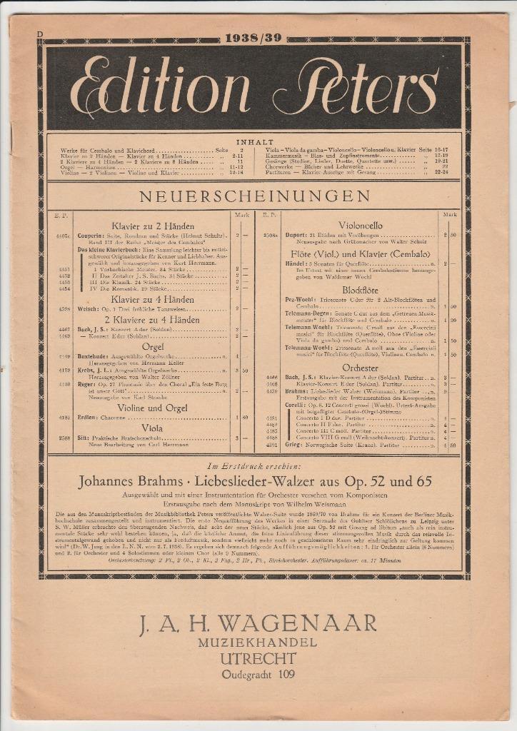catalogus Edition Peters Leipzig 1938/39, Boeken, Catalogussen en Folders, Zo goed als nieuw, Catalogus, Ophalen of Verzenden