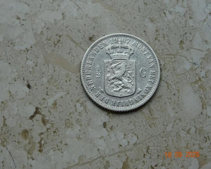 1/2 gulden 1907, Postzegels en Munten, Munten | Nederland, Losse munt, ½ gulden, Koningin Wilhelmina, Zilver, Verzenden