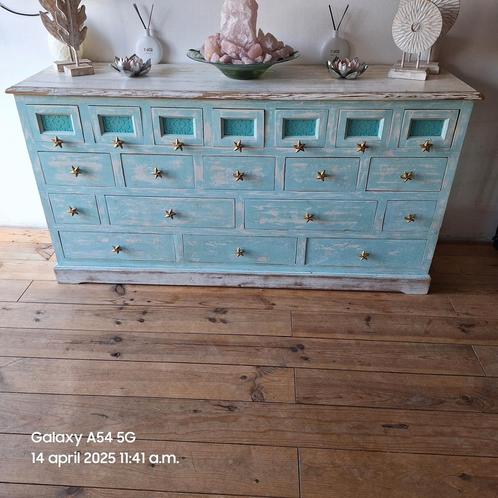 Prachtige boho/ibizastyle apothekers dressoir, Huis en Inrichting, Kasten | Dressoirs, Ophalen