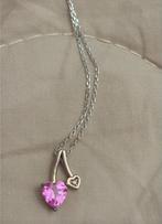 Roze saffier hart hanger met diamantje  aan ketting nieuw!, Verzenden, Nieuw, Roze, Met edelsteen