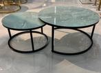 SALON TAFEL SET DOBLO SET VAN 2 MARBLE GREY ZWART FRAME SALE, Huis en Inrichting, Tafels | Salontafels, Ophalen, Rond, 50 tot 100 cm