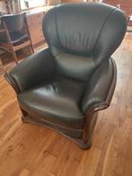 Goed zittende groen lederen fauteuil, Huis en Inrichting, Fauteuils, Ophalen, Gebruikt