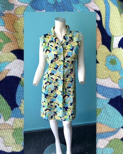 Vintage jaren 70 jurk multi colour gebloemd maat 46, Kleding | Dames, Jurken, Gedragen, Maat 46/48 (XL) of groter, Knielengte