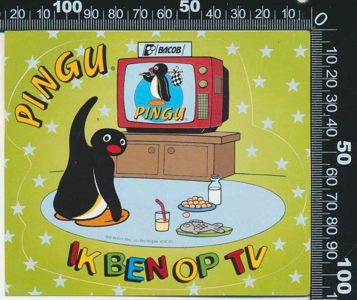 Sticker: Pingu - Ik ben op TV, Verzamelen, Stickers, Zo goed als nieuw, Strip of Tekenfilm, Ophalen of Verzenden