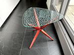 Bijzet tafeltje glas en hout. 58 cm hoog, 65 cm doorsnede, 55 tot 75 cm, Ophalen, 45 tot 60 cm, Glas