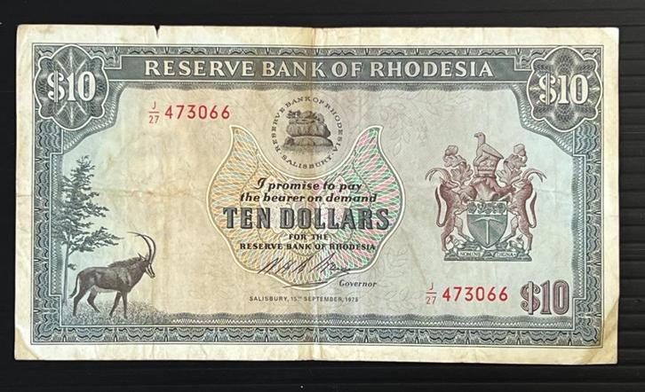 Rhodesië / RHODESIA 10 Dollars 1975, P-33g - 15 sept. 1975, Postzegels en Munten, Bankbiljetten | Afrika, Los biljet, Overige landen