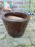 Mooie oude zware donkerbruine bloempot van aardewerk, Tuin en Terras, Bloempotten, Gebruikt, Verzenden, Rond, Minder dan 25 cm