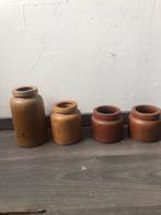 4 Antieke oeroude aarden kruiken tussen 12 en 22 cm., Tuin en Terras, Rond, Ophalen of Verzenden, Zo goed als nieuw, Metaal