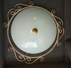 Vintage Plafondlamp met Sierlijk Metalen Frame, Ophalen of Verzenden, Gebruikt, Glas, Vintage