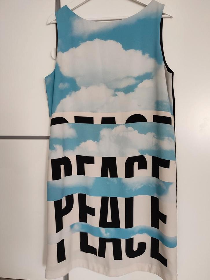 Moschino Cheap & Chic Peace & Stop War Vintage 90 42 Pop Art, Kleding | Dames, Jurken, Gedragen, Maat 42/44 (L), Zwart, Ophalen of Verzenden