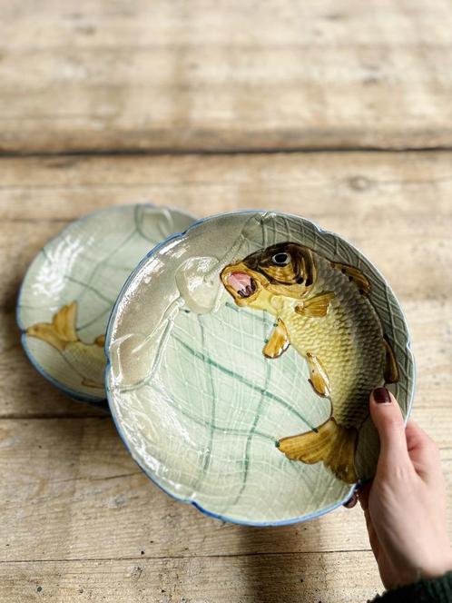 4 Vintage majolica gekleurde visborden, Antiek en Kunst, Antiek | Keramiek en Aardewerk, Ophalen of Verzenden