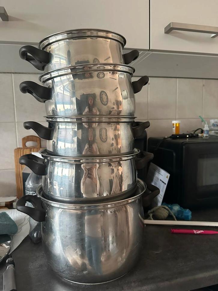 RVS Pannenset - Vendex - V & D, Huis en Inrichting, Keuken | Potten en Pannen, Gebruikt, Pannenset, Rvs, Ophalen