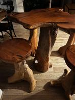 Bartafel + 4 Krukken Wortel Teakhout - Amersfoort, Ophalen, Zo goed als nieuw