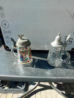 2 antieke kristallen  bierpullen met tin, Antiek en Kunst, Antiek | Tin, Ophalen of Verzenden