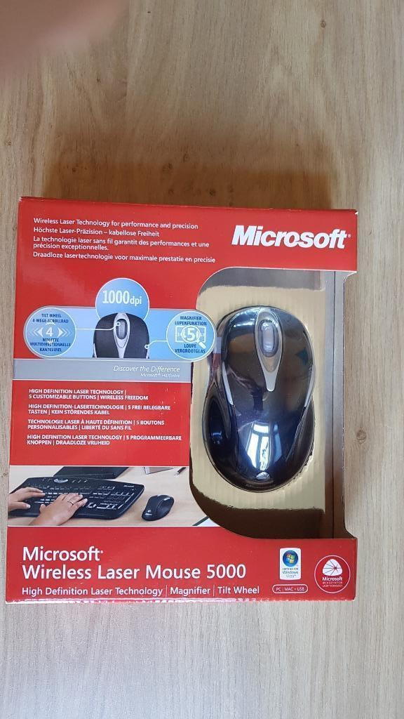 Microsoft Wireless Laser Mouse 5000 retro, Computers en Software, Muizen, Nieuw, Muis, Draadloos, Ergonomisch, Ophalen of Verzenden