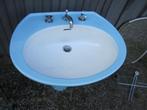 Blauwe vintage wastafel op zuil, handdoekstang en planche, Ophalen, Zo goed als nieuw, Blauw, Overige typen