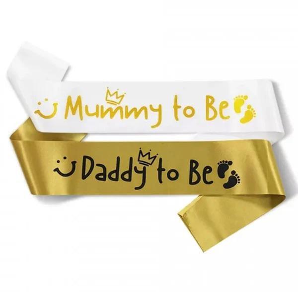 Sjerp set Mommy en Daddy to Be goud en wit, Hobby en Vrije tijd, Feestartikelen, Nieuw, Versiering, Geboorte of Huwelijk, Ophalen of Verzenden