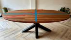 Unieke houten eettafel gemaakt van oude gymzaalvloer – 2,25, Huis en Inrichting, Tafels | Eettafels, Ophalen, 100 tot 150 cm, 200 cm of meer
