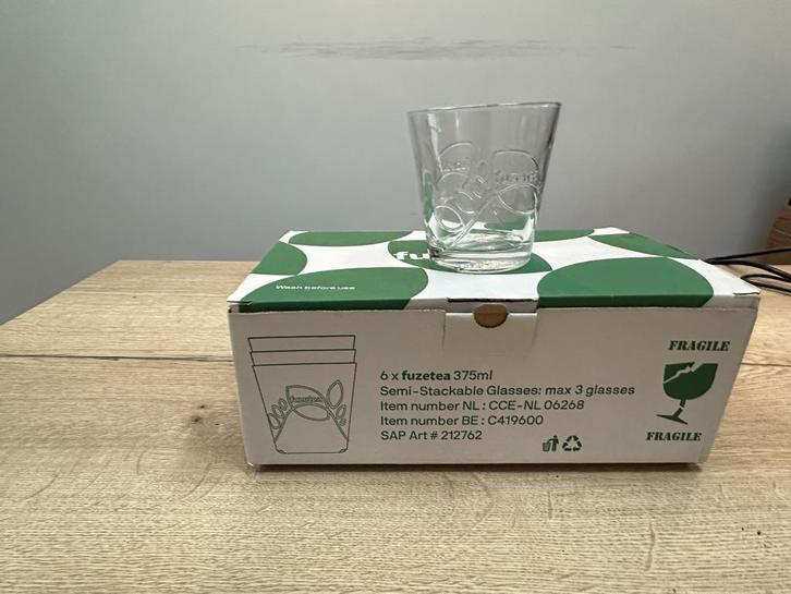 Fuze Tea glazen doos van 6st NIEUW (0,375cl), Verzamelen, Glas en Borrelglaasjes, Zo goed als nieuw, Frisdrankglas, Ophalen of Verzenden