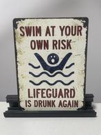 Swim at own risk houten wandbord, Www.pand50.nl, Nieuw, Ophalen of Verzenden, Info@pand50.nl
