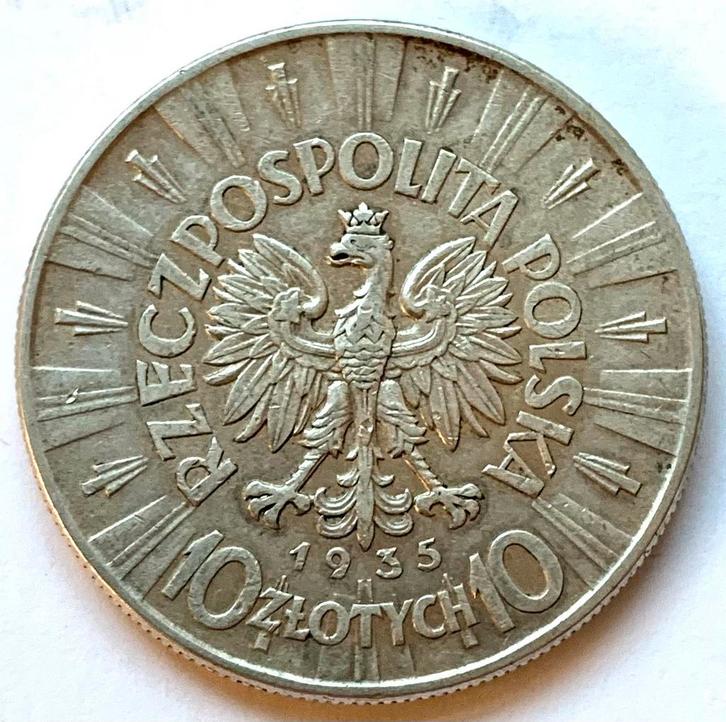 Polen 10 Zlotych 1935 | Pilsudski | 22 gr zilver, Postzegels en Munten, Munten | Europa | Niet-Euromunten, Polen, Zilver, Ophalen of Verzenden