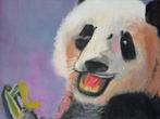 Pandabeer olieverf op canvas gesigneerd H.F, Antiek en Kunst, Ophalen of Verzenden