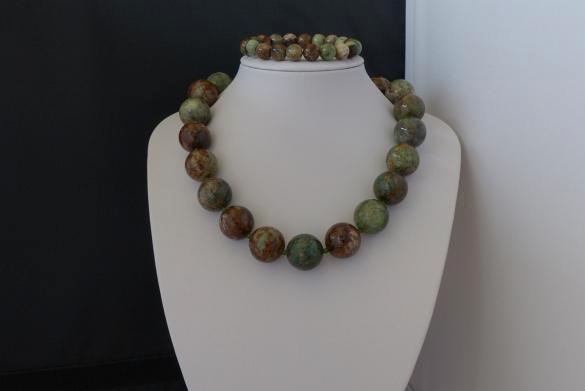 OPAAL (20 mm) ketting/armband-set, Sieraden, Tassen en Uiterlijk, Kettingen, Nieuw, Steen of Mineraal, Groen, Met edelsteen, Verzenden