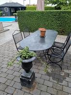 Tuinset tuinstel  brocante smeedijzeren tafel en 4 stoelen, Ophalen, Gebruikt, Overige materialen
