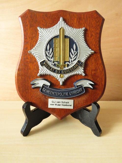 Plaquette Gemeentepolitie Utrecht (Verzamelen, Politie), Verzamelen, Militaria | Algemeen, Overige soorten, Kunstobject, Nederland