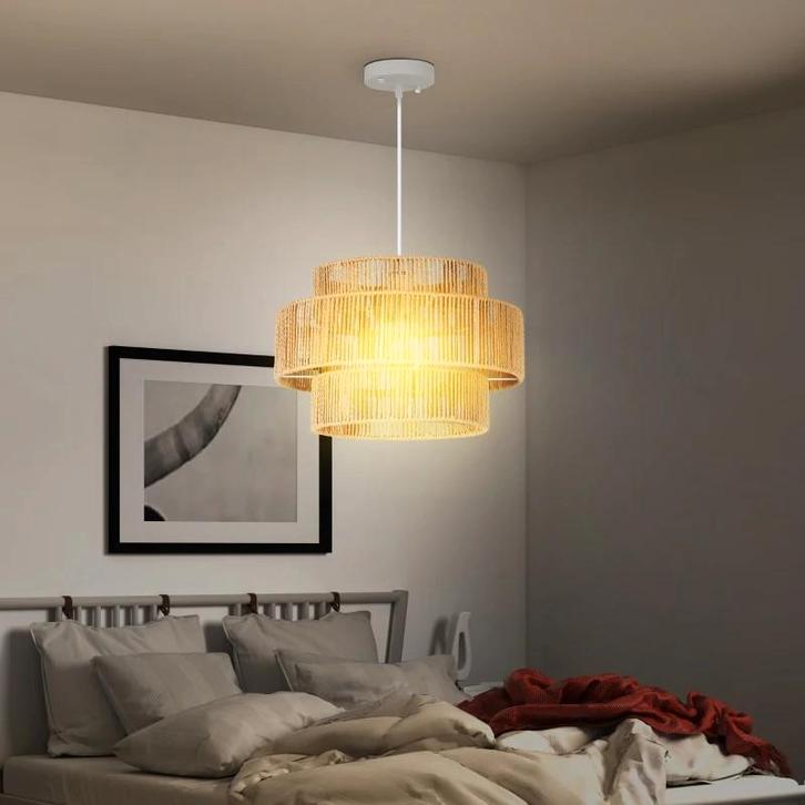 Moderne hanglamp van touw rotan plafonnière nieuw, Huis en Inrichting, Lampen | Hanglampen, Nieuw, Minder dan 50 cm, Hout, Metaal