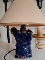 Kobaltblauwe porseleinen tafellamp, Huis en Inrichting, Lampen | Tafellampen, Gebruikt, Vintage, Ophalen of Verzenden, Metaal