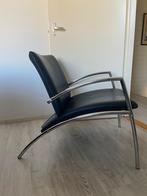 Prachtige Z.G.A.N. moderene lederen disign stoel, Huis en Inrichting, Stoelen, Ophalen, Zwart, Zo goed als nieuw, Metaal