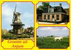 Groeten uit Anjum - 3 afb o.a. molen ploeg - ongelopen, Ophalen of Verzenden, Ongelopen, Overijssel