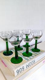 6x Vintage duitse / moezel wijnglazen groene steel, Ophalen of Verzenden, Gebruikt, Overige typen