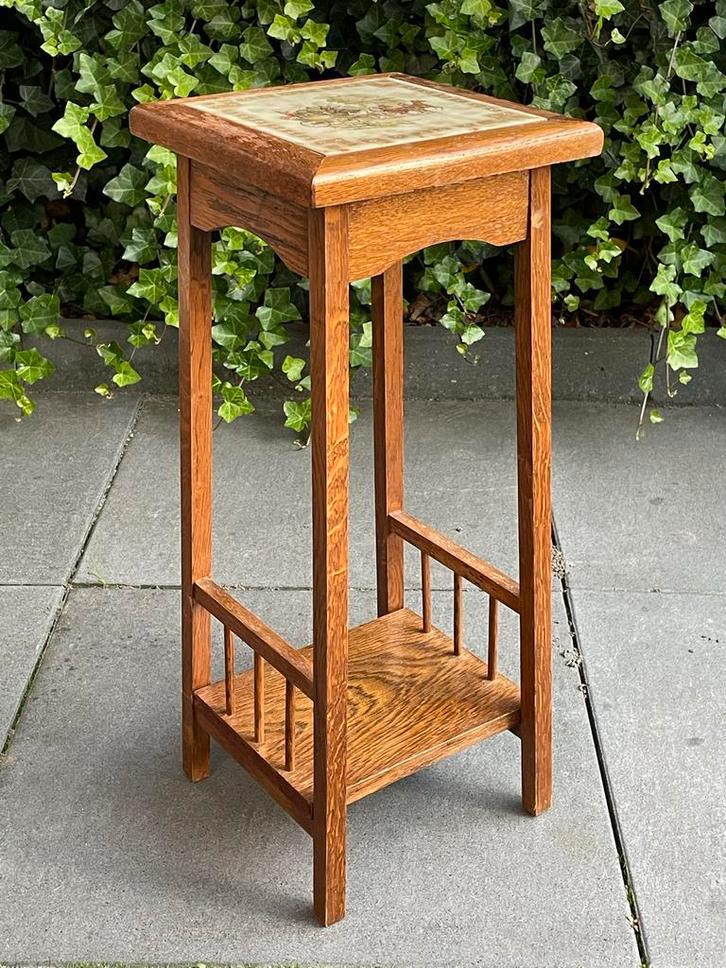 Antiek Plantentafeltje Bijzettafeltje Tegeltableau Eiken, Antiek en Kunst, Antiek | Meubels | Tafels, Ophalen