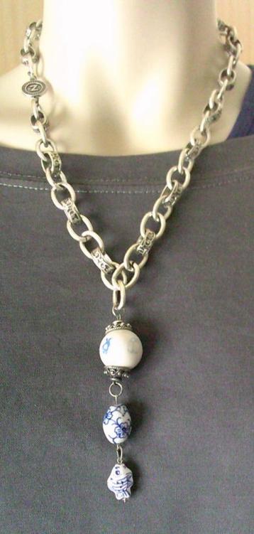 JWLZ zilverkleurige schakelketting met delftblauw hanger beschikbaar voor biedingen