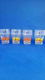 Set van 4 retro vintage limonade glazen fruitmotief. 7B5, Huis en Inrichting, Keuken | Servies, Tweedehands verkoop, Gebruikt