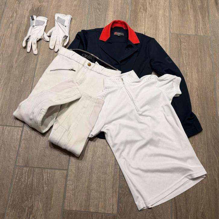 Wedstrijdset draagmaat 140, Dieren en Toebehoren, Paardrijkleding, Zo goed als nieuw, Bovenkleding, Dressuur, Ophalen of Verzenden