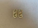 Gouden vierkante hoop oorbellen met letters 18k verguld F, Nieuw, Goud, Ophalen of Verzenden, Hangers