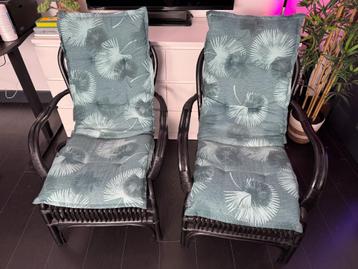 Loungestoelen | Twee fauteuils met kussens beschikbaar voor biedingen